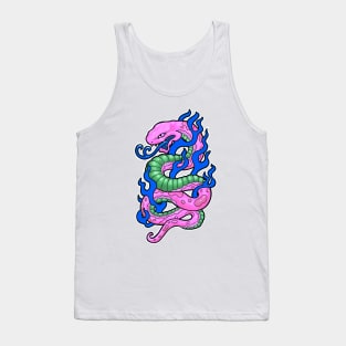 Pink snake with blue flames, in a 90s tattoo style Tank Top